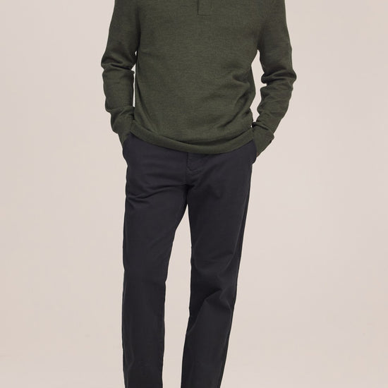 Emerson Polo Merino Wool Hidden Button Regular FIt Pullover Dark Army