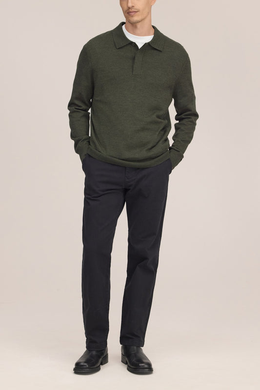 Emerson Polo Merino Wool Hidden Button Regular FIt Pullover Dark Army