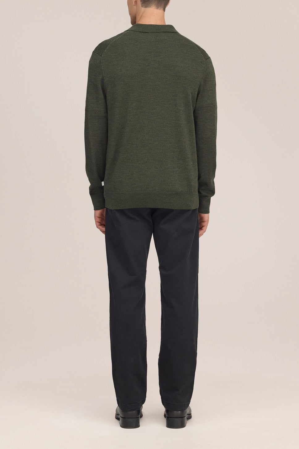Emerson Polo Merino Wool Hidden Button Regular FIt Pullover Dark Army