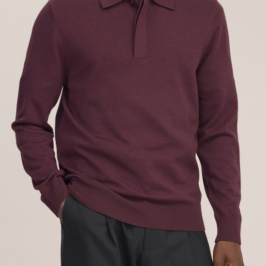 Emerson Polo Merino Wool Hidden Button Regular Fit Pullover Winetasting