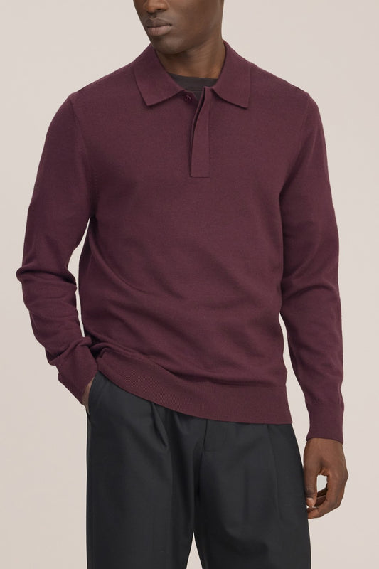 Emerson Polo Merino Wool Hidden Button Regular Fit Pullover Winetasting