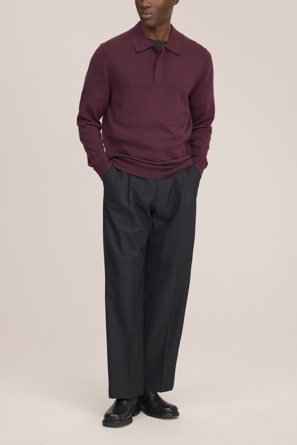 Emerson Polo Merino Wool Hidden Button Regular Fit Pullover Winetasting