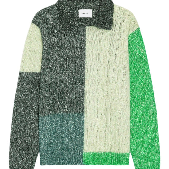 Erling Cable Alpaca Wool Blend Cable Knit Pullover Green Check