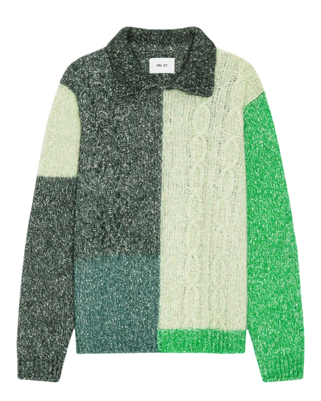 Erling Cable Alpaca Wool Blend Cable Knit Pullover Green Check