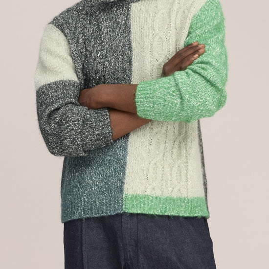 Erling Cable Alpaca Wool Blend Cable Knit Pullover Green Check