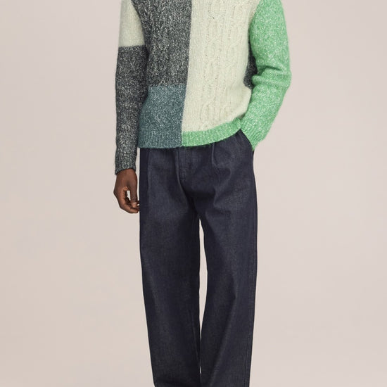 Erling Cable Alpaca Wool Blend Cable Knit Pullover Green Check
