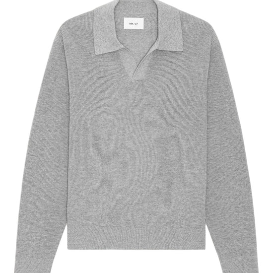 Hope Rib Cotton Cashmere Blend Open Polo Collar Pullover Grey Melange