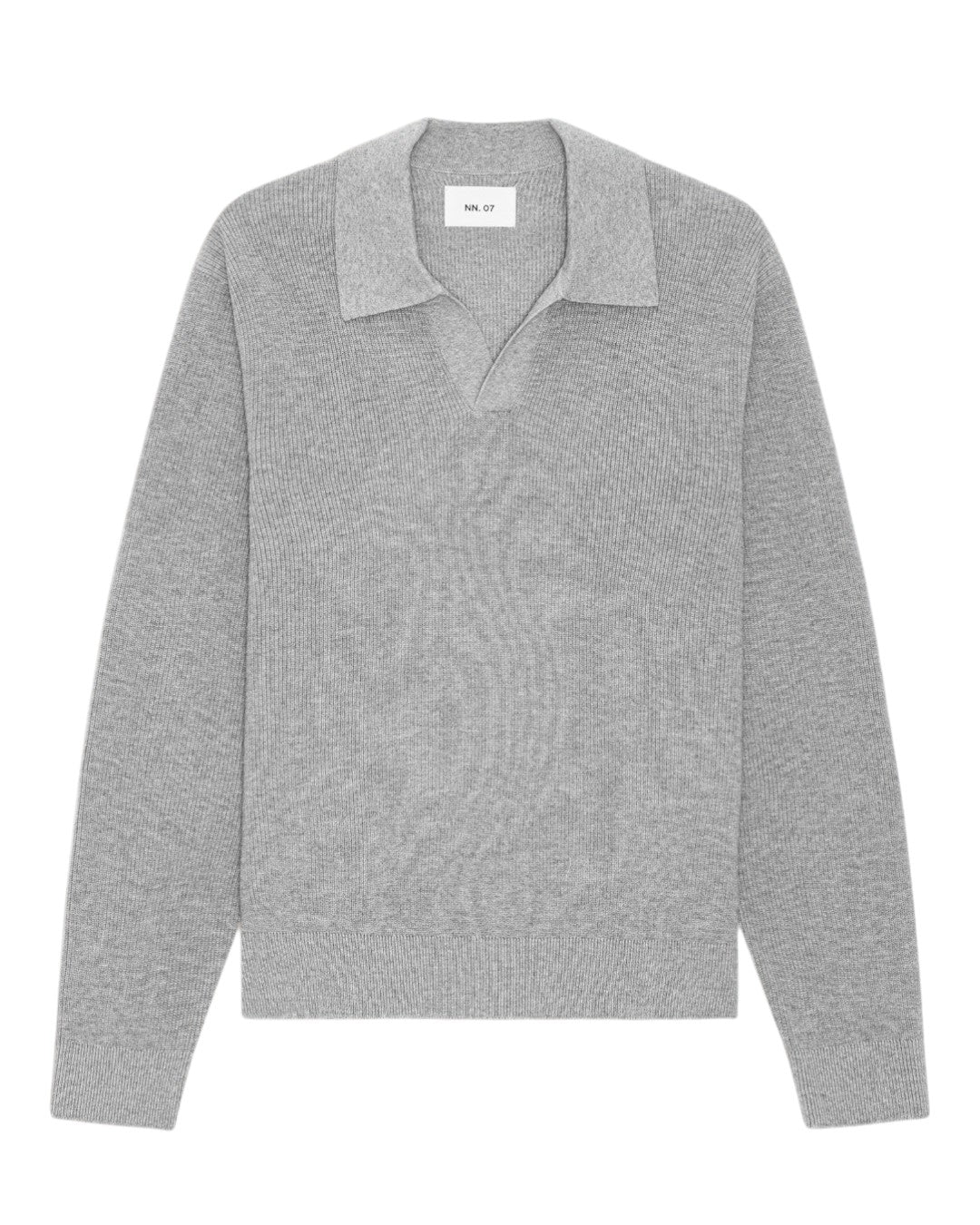 Hope Rib Cotton Cashmere Blend Open Polo Collar Pullover Grey Melange