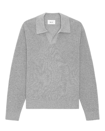 Hope Rib Cotton Cashmere Blend Open Polo Collar Pullover Grey Melange
