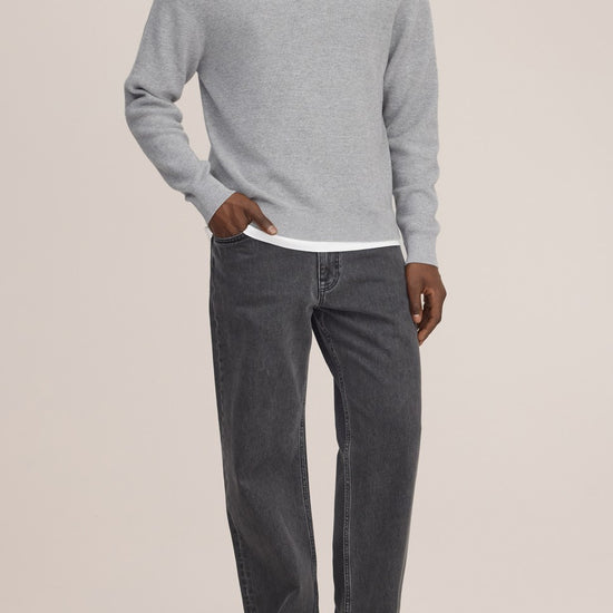Hope Rib Cotton Cashmere Blend Open Polo Collar Pullover Grey Melange