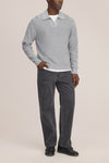 Hope Rib Cotton Cashmere Blend Open Polo Collar Pullover Grey Melange