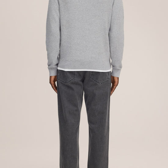 Hope Rib Cotton Cashmere Blend Open Polo Collar Pullover Grey Melange