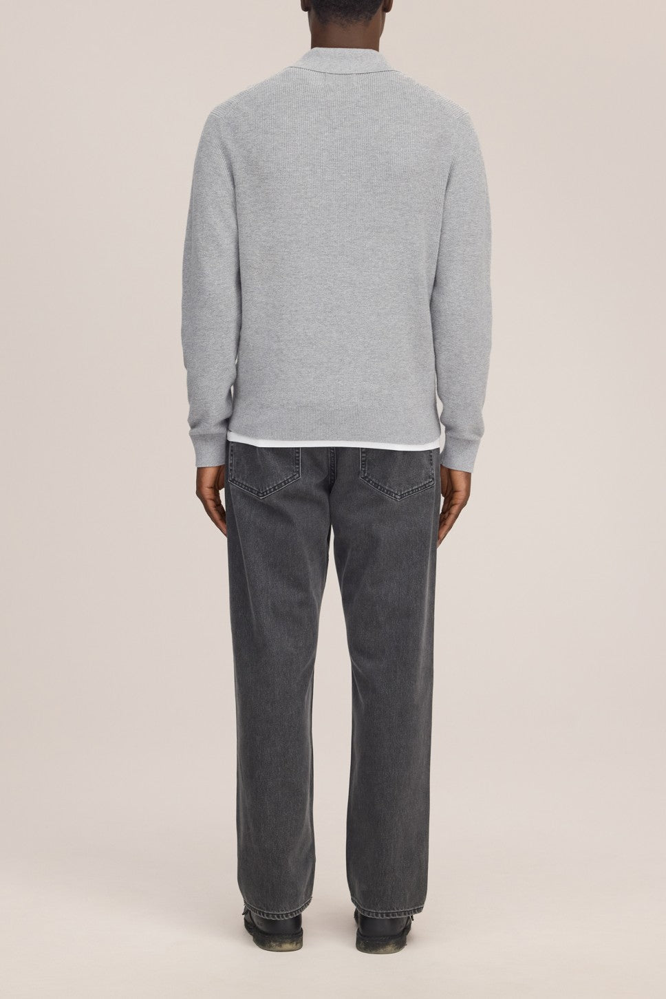 Hope Rib Cotton Cashmere Blend Open Polo Collar Pullover Grey Melange