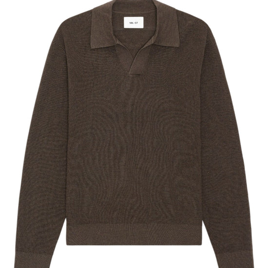 Hope Rib Cotton Cashmere Blend Open Polo Collar Pullover Brown Melange