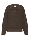 Hope Rib Cotton Cashmere Blend Open Polo Collar Pullover Brown Melange