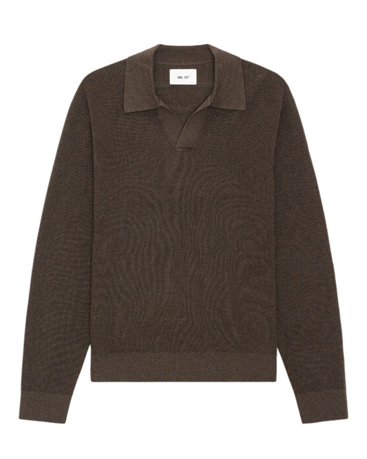 Hope Rib Cotton Cashmere Blend Open Polo Collar Pullover Brown Melange