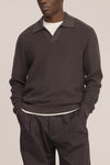 Hope Rib Cotton Cashmere Blend Open Polo Collar Pullover Brown Melange