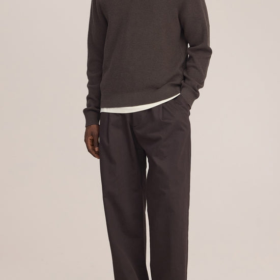Hope Rib Cotton Cashmere Blend Open Polo Collar Pullover Brown Melange