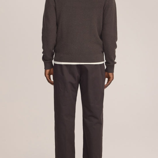 Hope Rib Cotton Cashmere Blend Open Polo Collar Pullover Brown Melange
