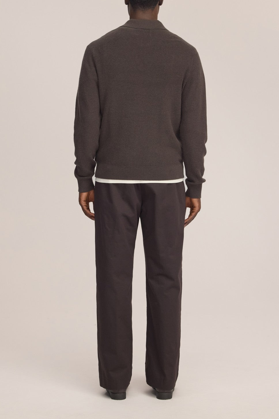 Hope Rib Cotton Cashmere Blend Open Polo Collar Pullover Brown Melange