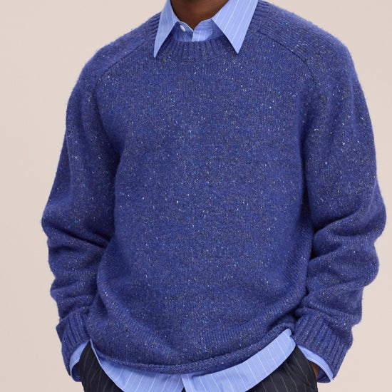 Jim Crew Neck Wool Blend Relaxed Fit Pullover Blue Ignition