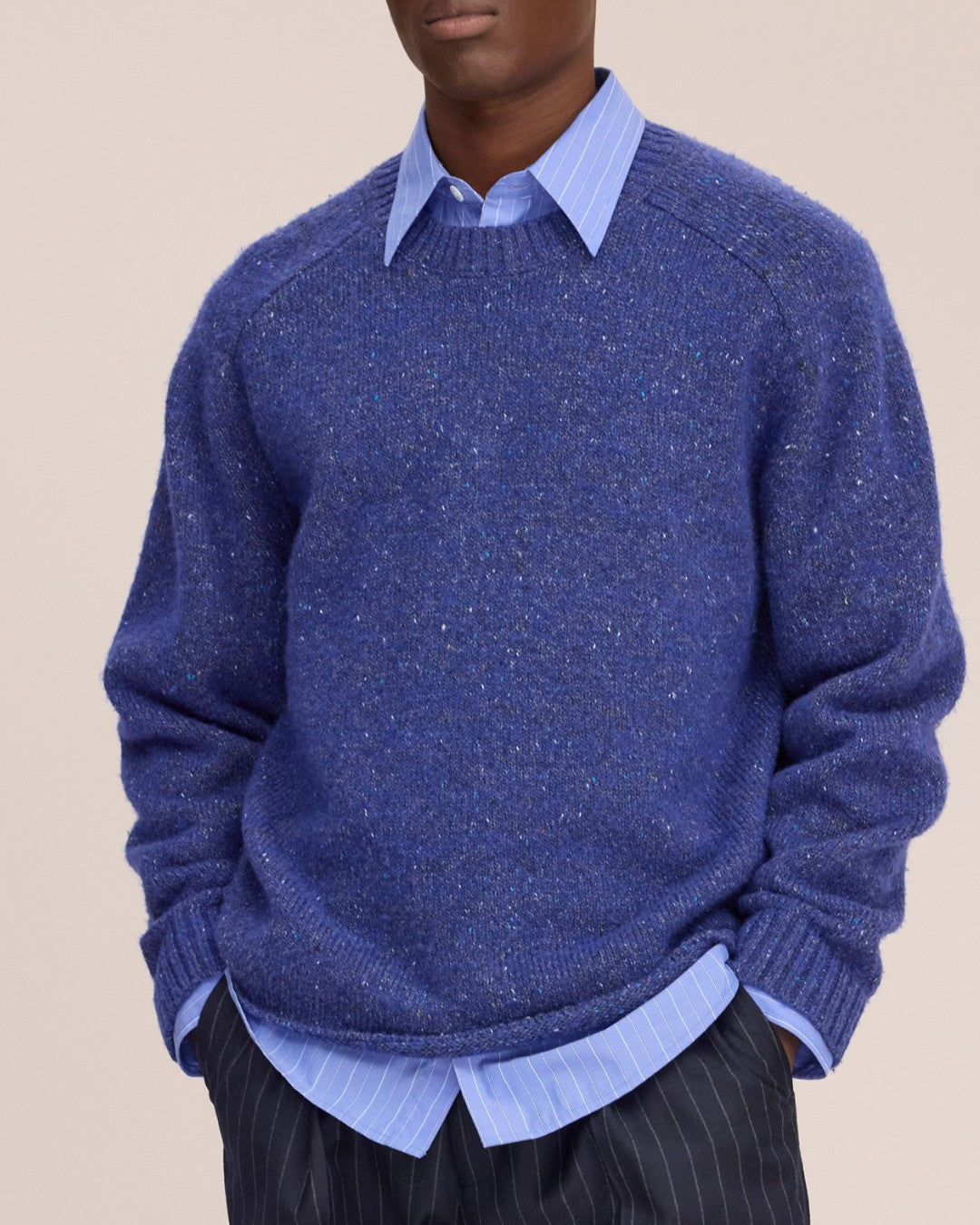 Jim Crew Neck Wool Blend Relaxed Fit Pullover Blue Ignition