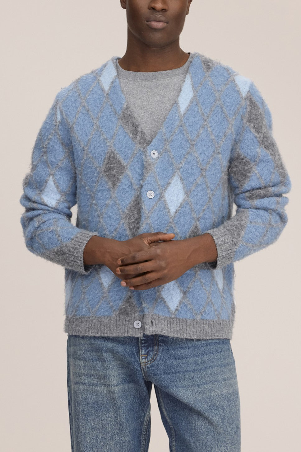 Chris Alpaca Wool Blend Relaxed Fit Cardigan Light Grey Multi