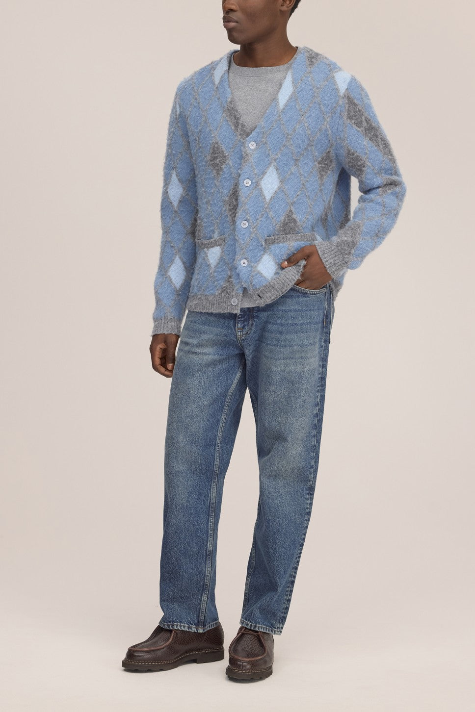 Chris Alpaca Wool Blend Relaxed Fit Cardigan Light Grey Multi