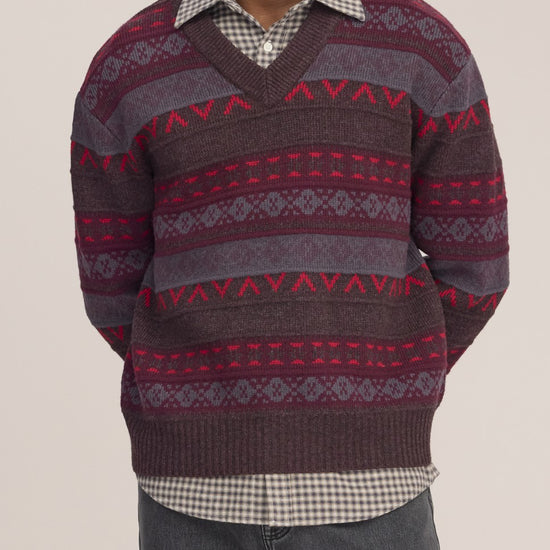 Tobias V Neck Wool Blend Relaxed Fit Cardigan Multi Shades