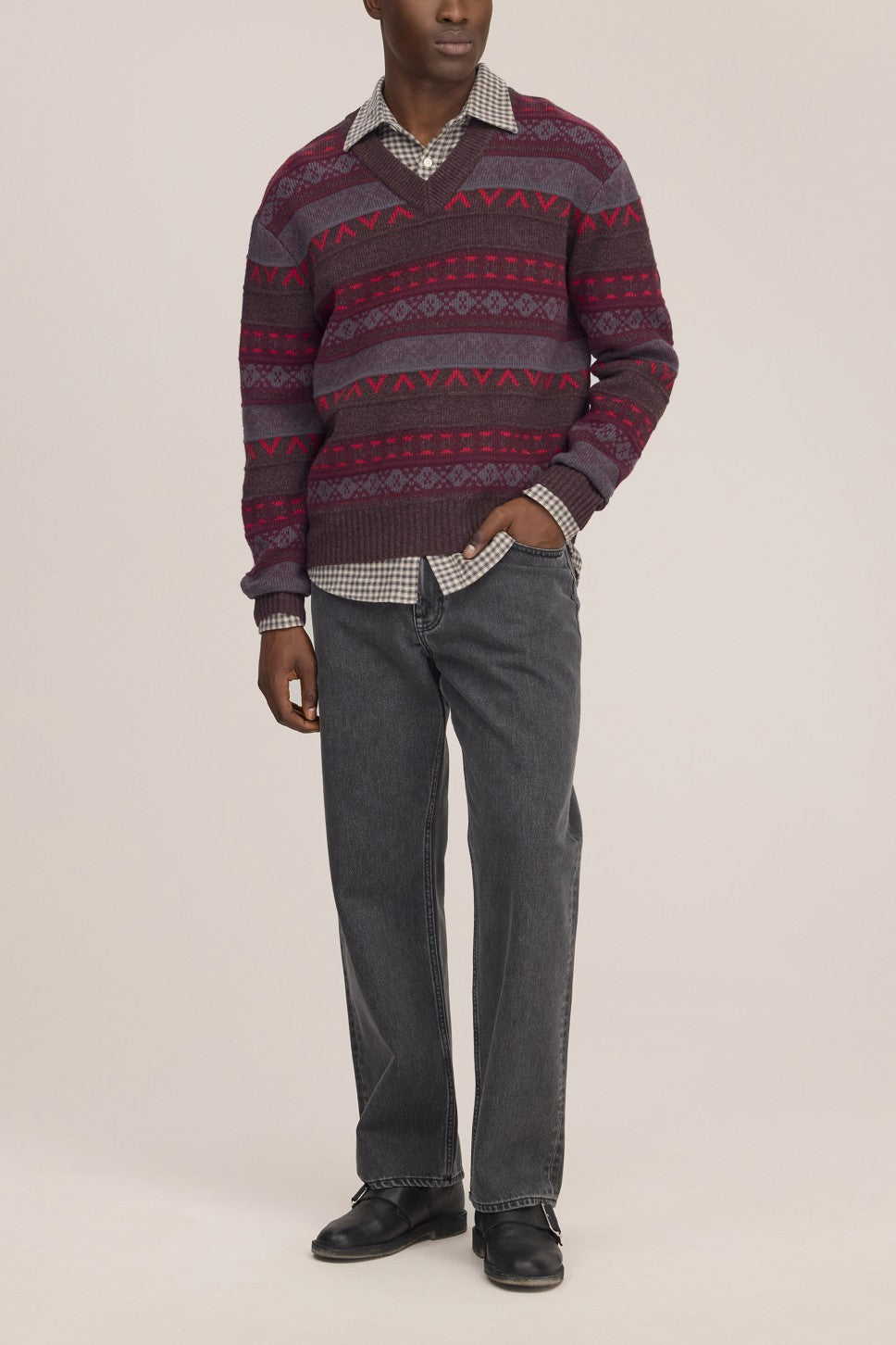 Tobias V Neck Wool Blend Relaxed Fit Cardigan Multi Shades