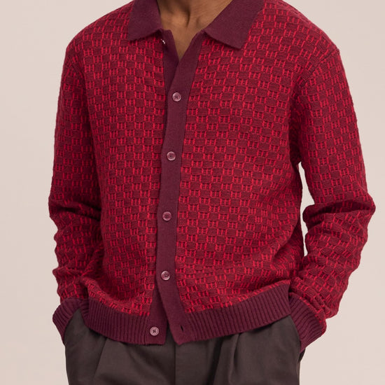 Thor Wool Blend Regular Fit Polo Cardigan Winetasting