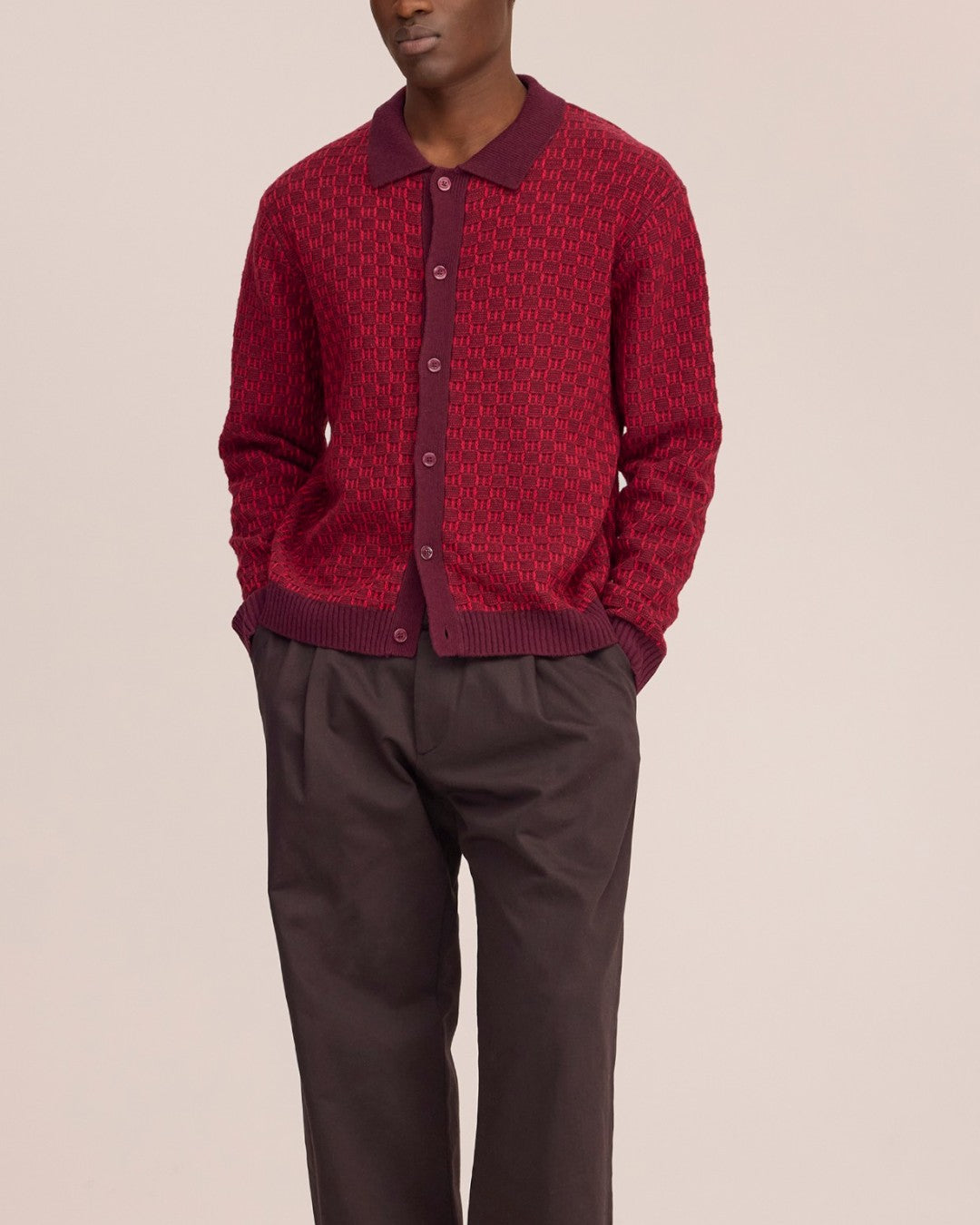 Thor Wool Blend Regular Fit Polo Cardigan Winetasting