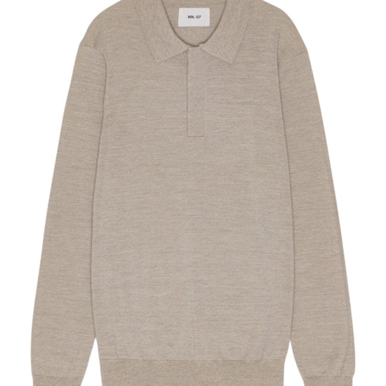 Emerson Polo Merino Wool Hidden Button Regular Fit Pullover White Pepper