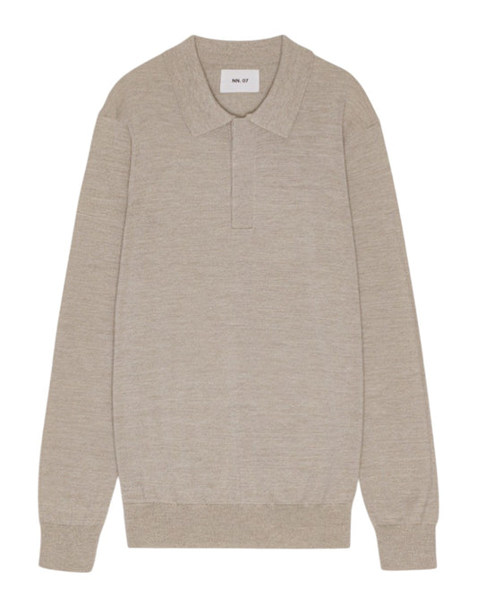 Emerson Polo Merino Wool Hidden Button Regular Fit Pullover White Pepper