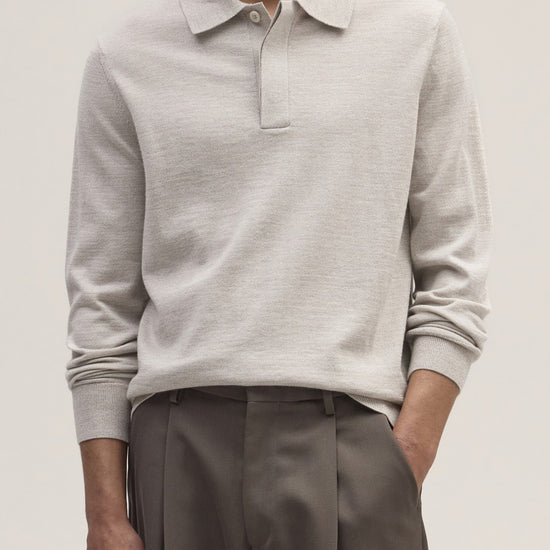 Emerson Polo Merino Wool Hidden Button Regular Fit Pullover White Pepper