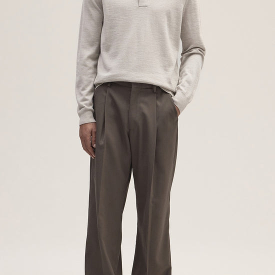 Emerson Polo Merino Wool Hidden Button Regular Fit Pullover White Pepper