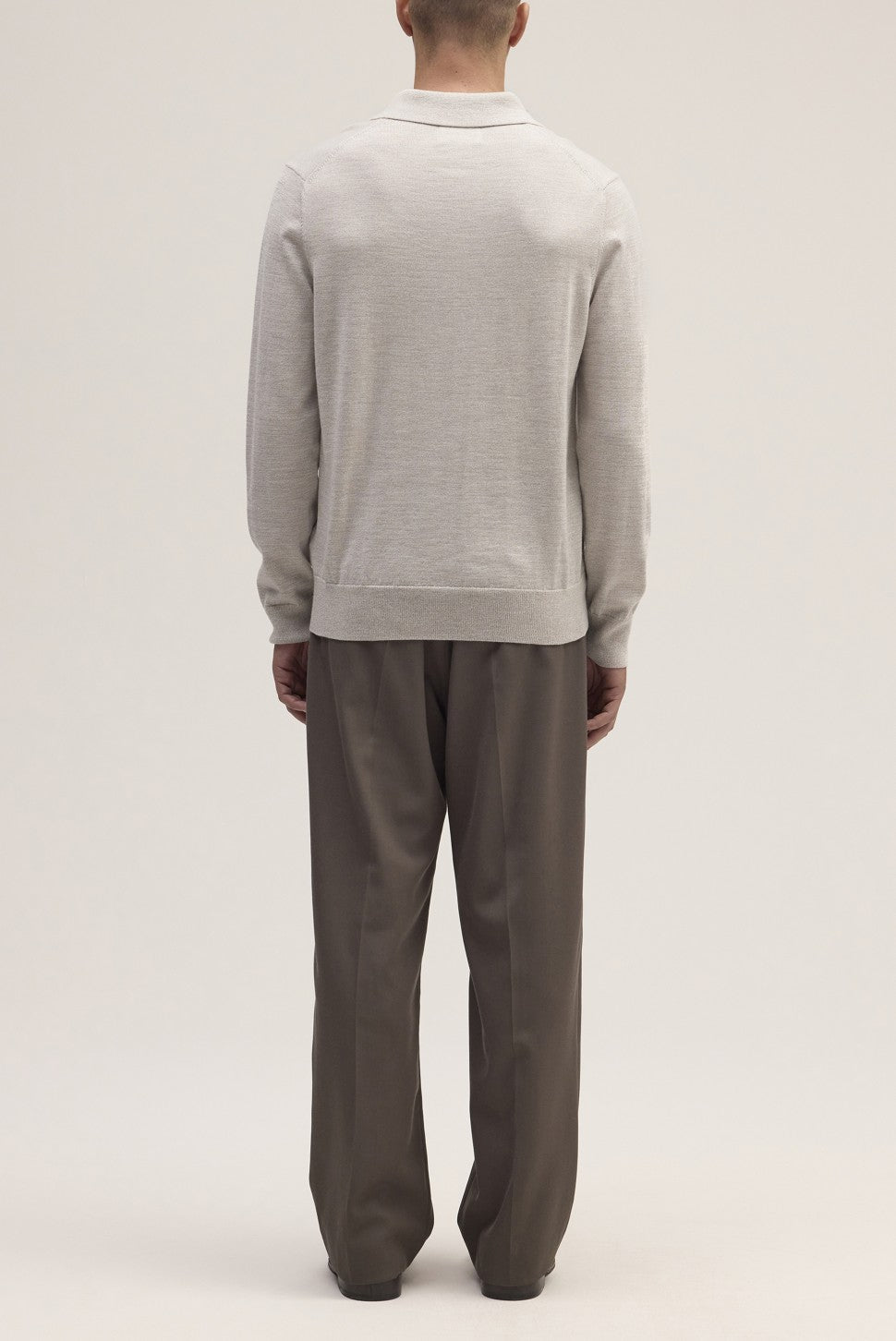 Emerson Polo Merino Wool Hidden Button Regular Fit Pullover White Pepper