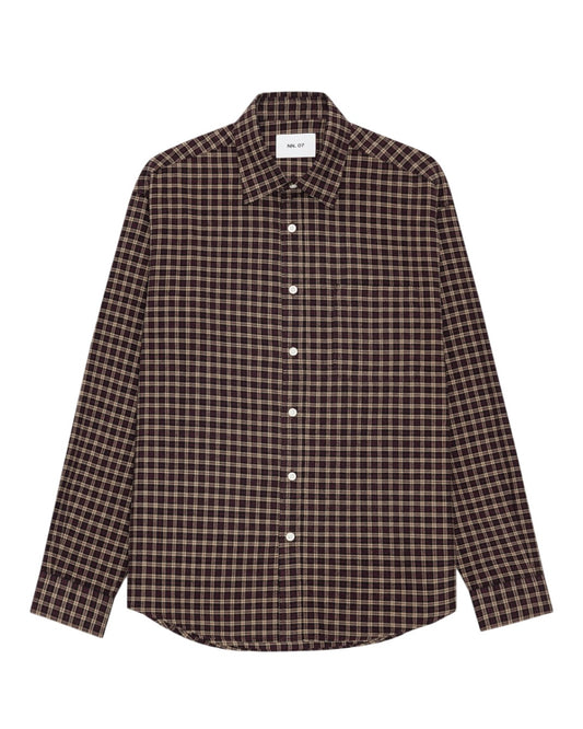 Deon Flannel Twill Regular Fit Shirt Bordeaux Check