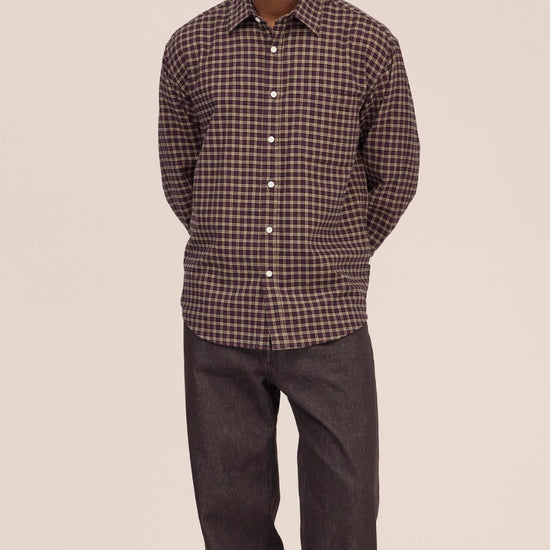 Deon Flannel Twill Regular Fit Shirt Bordeaux Check