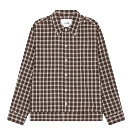 Reed Seersucker Relaxed Fit Oversized Overshirt Brown Check
