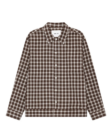 Reed Seersucker Relaxed Fit Oversized Overshirt Brown Check