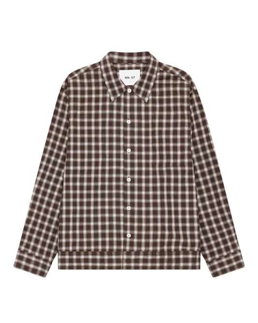 Reed Seersucker Relaxed Fit Oversized Overshirt Brown Check