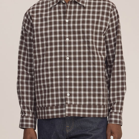 Reed Seersucker Relaxed Fit Oversized Overshirt Brown Check