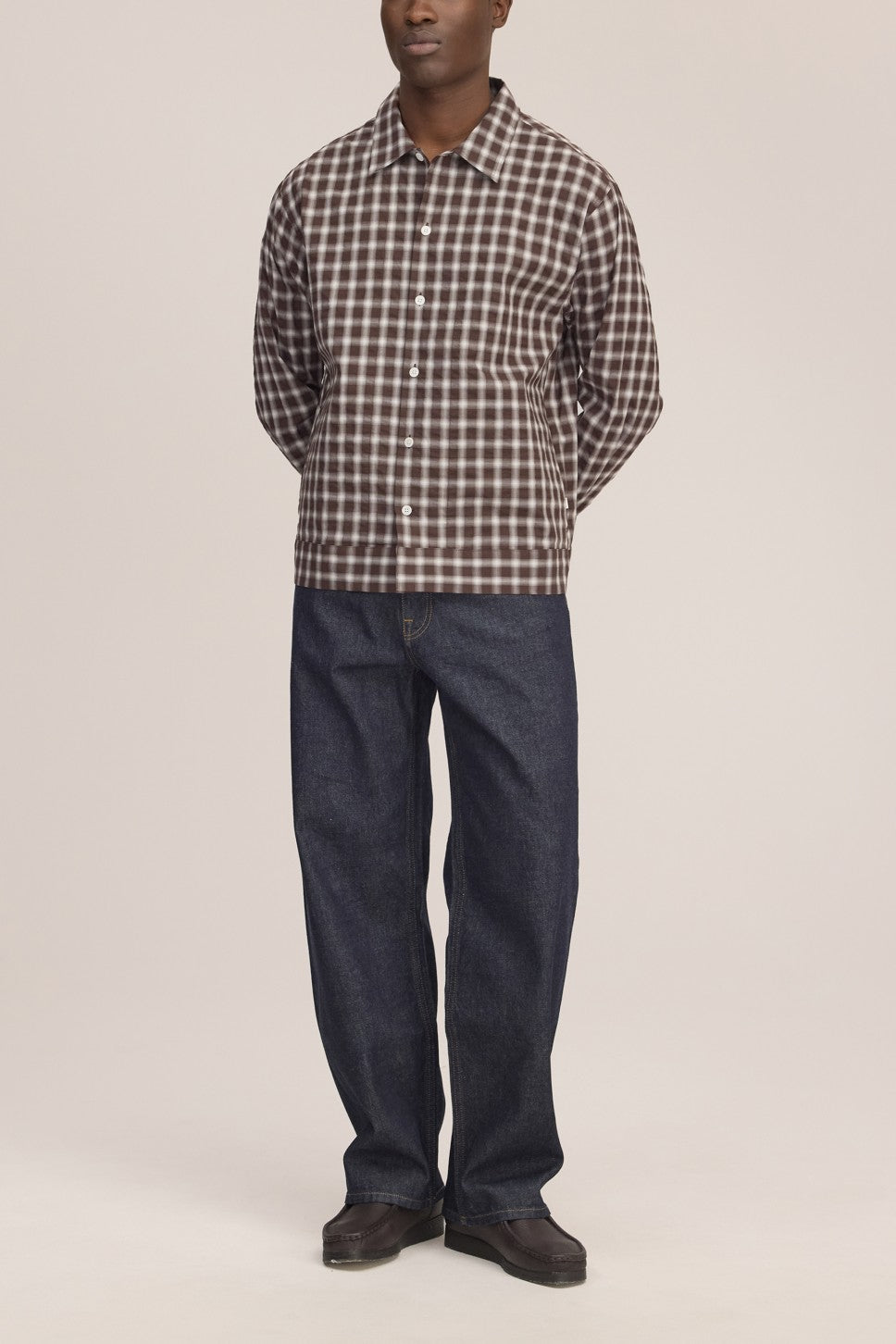 Reed Seersucker Relaxed Fit Oversized Overshirt Brown Check