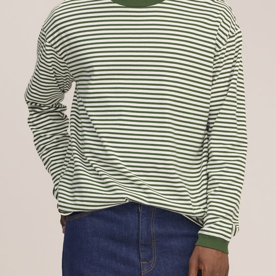 Lionel Soft Cotton Relaxed Fit LS T-shirt Green Stripe