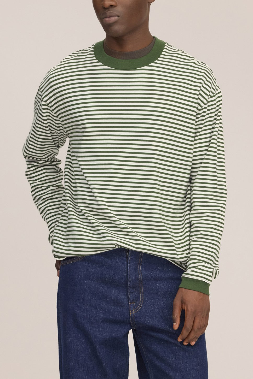 Lionel Soft Cotton Relaxed Fit LS T-shirt Green Stripe