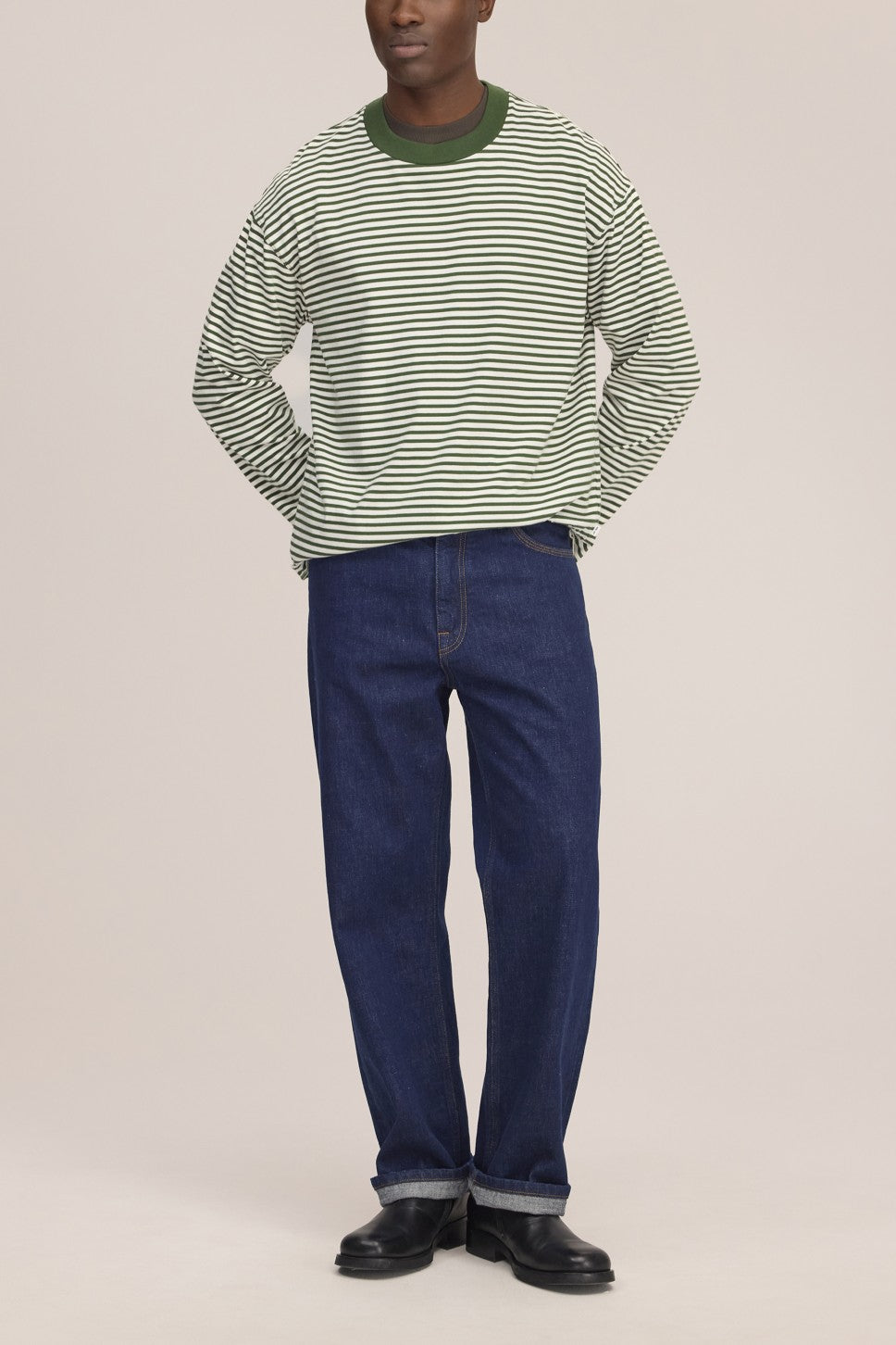 Lionel Soft Cotton Relaxed Fit LS T-shirt Green Stripe