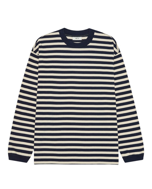 Lionel Soft Cotton Relaxed Fit LS T-shirt Navy Stripe