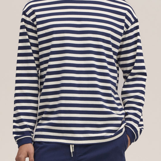 Lionel Soft Cotton Relaxed Fit LS T-shirt Navy Stripe
