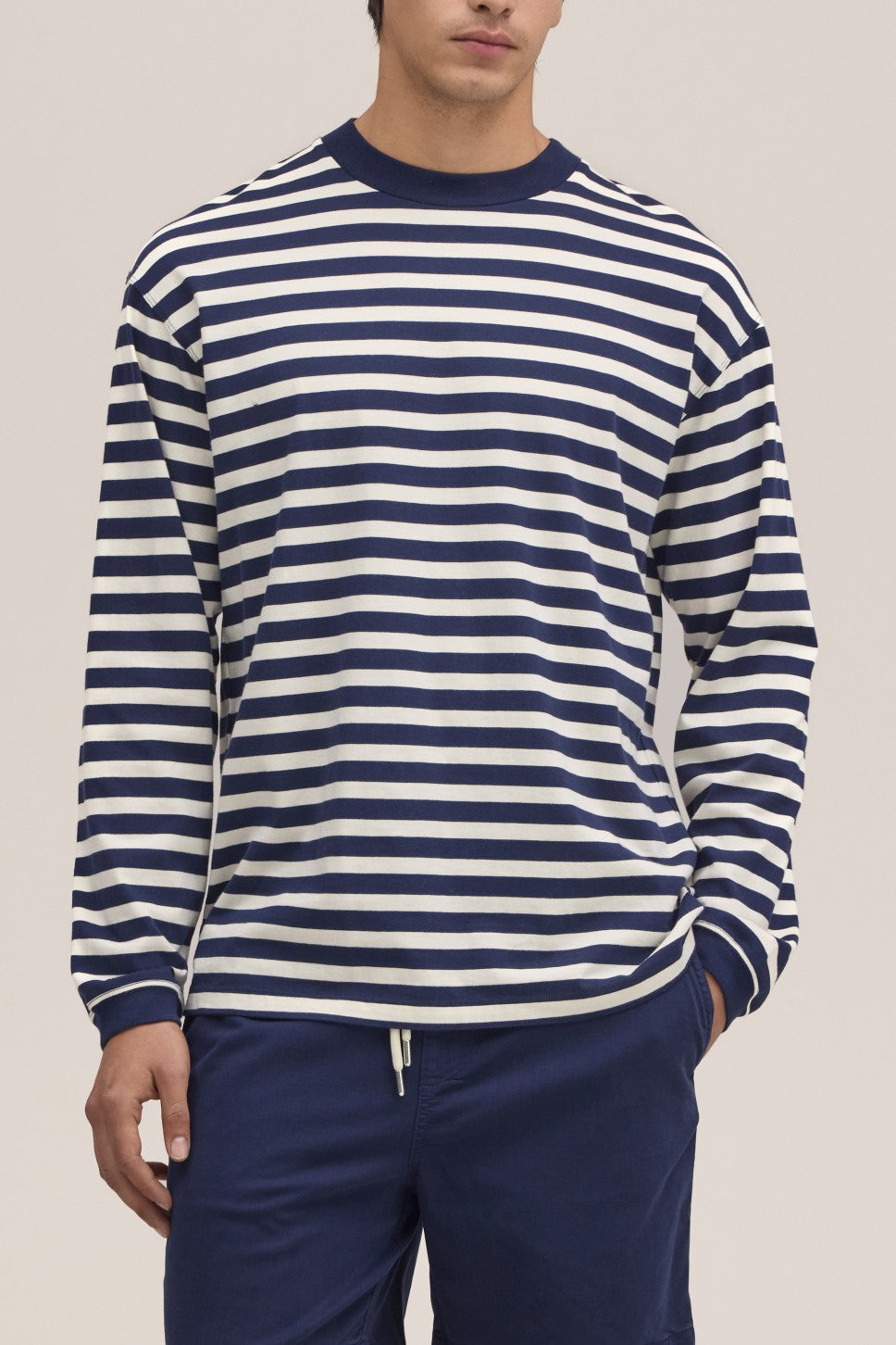 Lionel Soft Cotton Relaxed Fit LS T-shirt Navy Stripe